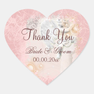 Rosa Weiß "dankt Ihnen" wedding elegant Herz-Aufkleber