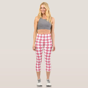 Rosa Weiß Diamant Schachbrettmuster Capri Leggings