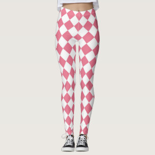 Rosa Weiß Diamant Schachbrettmuster Leggings
