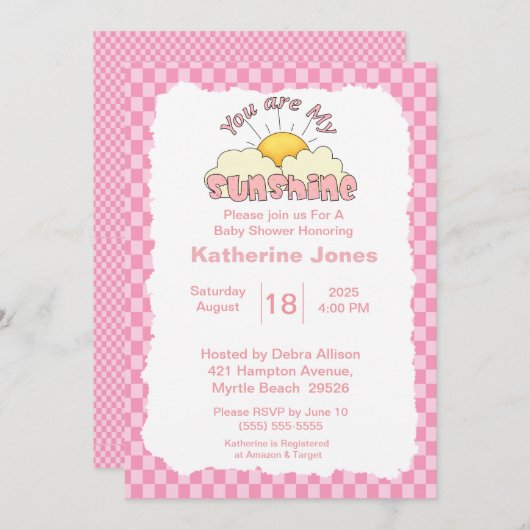 Rosa Weiß, du bist meine Sonnenschutzdusche Einladung (Vorne/Hinten)