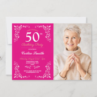 Rosa Weiß Elegant Geburtstag Frauen Klassisches Fo Einladung