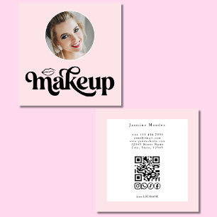 Rosa Weiß Foto MUA QR-Code Socials Quadrat Quadratische Visitenkarte
