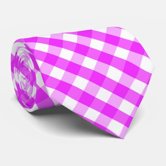 Rosa weiß gekacheltes Karomuster Krawatte (Gerollt)