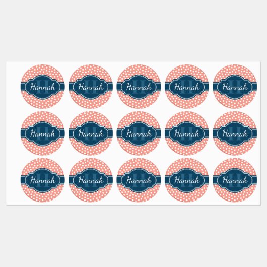 Rosa, weiß gepunktetes Muster, Monografie Etiketten (Blatt)