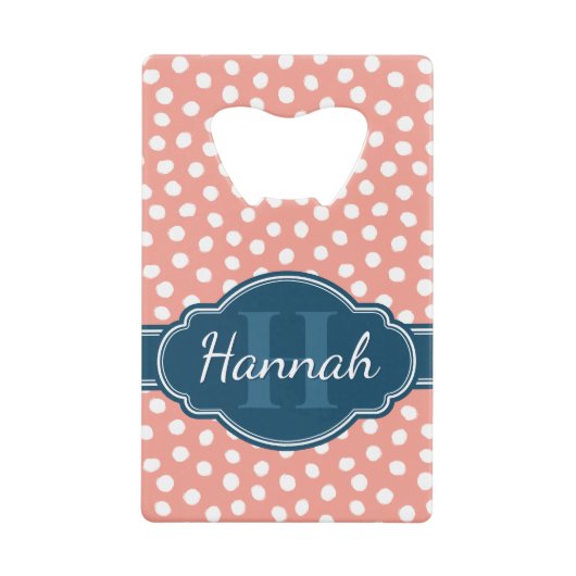 Rosa, weiß gepunktetes Muster, Monografie Geldbeutel Flaschenöffner (Vorderseite)