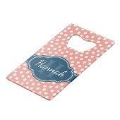 Rosa, weiß gepunktetes Muster, Monografie Geldbeutel Flaschenöffner (Vorderseite Schrägansicht)