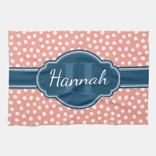 Rosa, weiß gepunktetes Muster, Monografie Geschirrtuch (Horizontal)