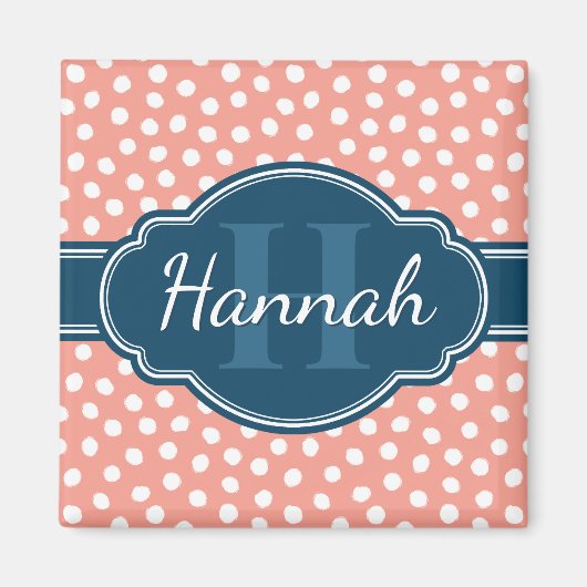 Rosa, weiß gepunktetes Muster, Monografie Magnet (Vorne)