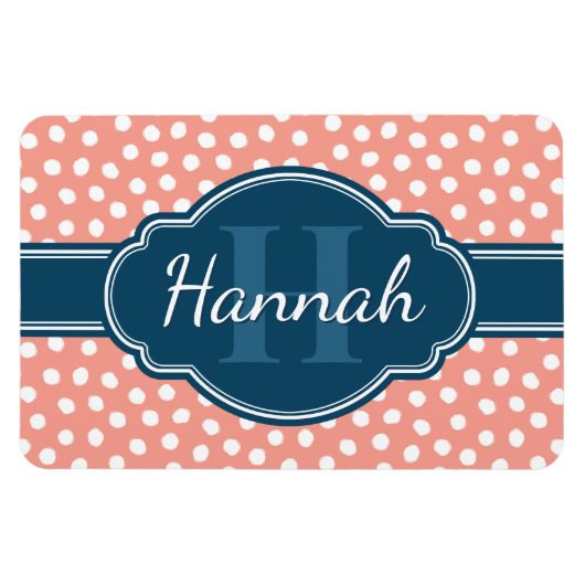 Rosa, weiß gepunktetes Muster, Monografie Magnet (Horizontal)