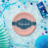 Rosa, weiß gepunktetes Muster, Monografie Pappteller (Party)