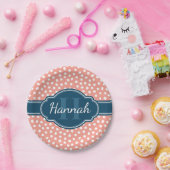 Rosa, weiß gepunktetes Muster, Monografie Pappteller (Party)