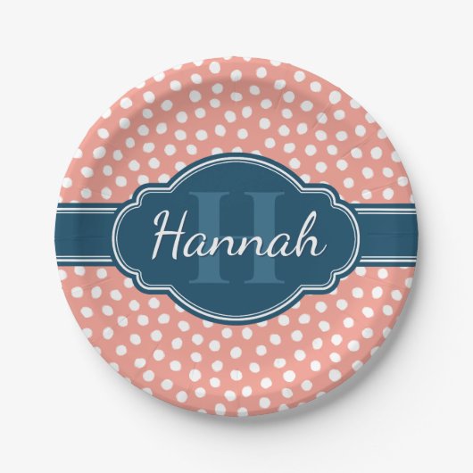 Rosa, weiß gepunktetes Muster, Monografie Pappteller (Vorderseite)