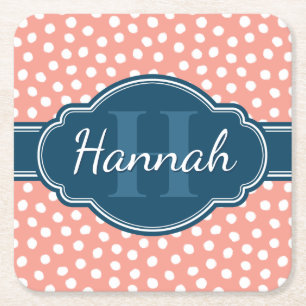 Rosa, weiß gepunktetes Muster, Monografie Rechteckiger Pappuntersetzer