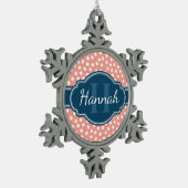 Rosa, weiß gepunktetes Muster, Monografie Schneeflocken Zinn-Ornament (Links)