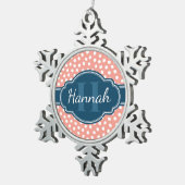 Rosa, weiß gepunktetes Muster, Monografie Schneeflocken Zinn-Ornament (Rechts)