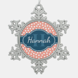 Rosa, weiß gepunktetes Muster, Monografie Schneeflocken Zinn-Ornament