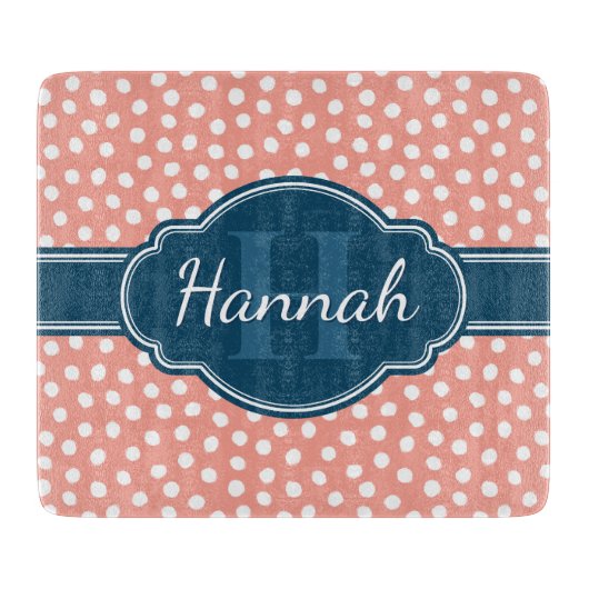 Rosa, weiß gepunktetes Muster, Monografie Schneidebrett (Vorderseite)