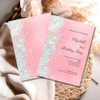 Rosa Weiß Glitter Glam Bling 21. Geburtstag Einladung