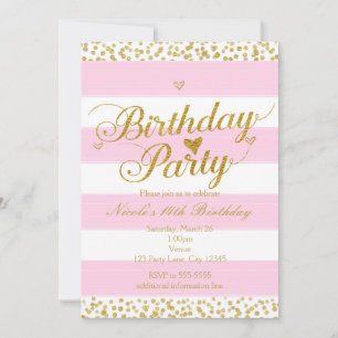 Rosa Weiß & Gold Herzlich Willkommen bei der Party Einladung