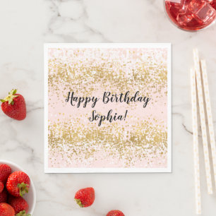 Rosa Weiß Gold Konfetti Glitzernder Geburtstag Serviette