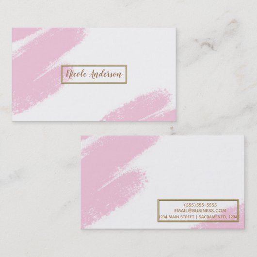Rosa Weiß & Gold Moderner Minimaler Rosa Pinsel Visitenkarte (Vorne/Hinten)