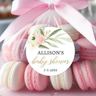 Rosa, weiß goldfarbene Blütenbaby Duschkleber Runder Aufkleber