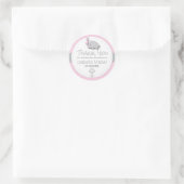 Rosa, Weiß Grau 🐘 Elephant Baby Christening Runder Aufkleber (Tasche)