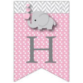 Rosa, Weiß Grau 🐘 Elephant Baby - Christening Wimpelkette (Dritte Fahne)