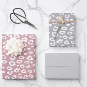 Rosa Weiß Grau Leopard Geburtstag Geschenkpapier Set