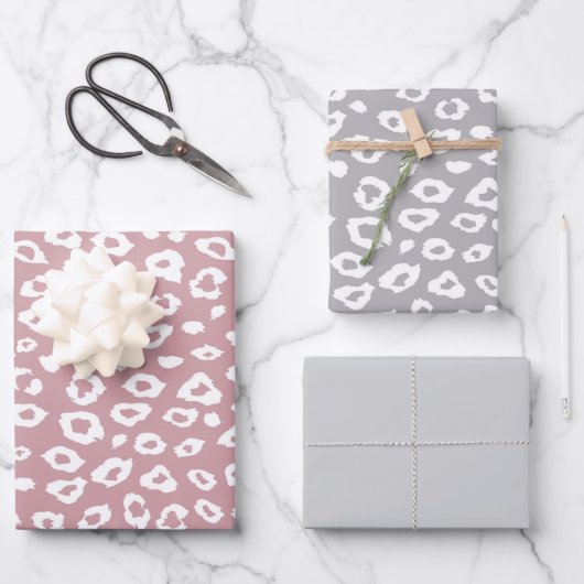 Rosa Weiß Grau Leopard Geburtstag Geschenkpapier Set (Vorderseite)