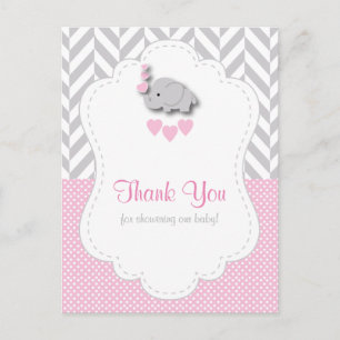 Rosa, Weiß Grauer Elefant Baby Shower Danke Postkarte