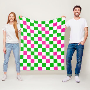 Rosa Weiß Grün Kariertes Design  Fleecedecke