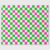 Rosa Weiß Grün Kariertes Design Geschenkpapier (Flach)