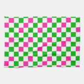 Rosa Weiß Grün Kariertes Design Geschirrtuch (Horizontal)
