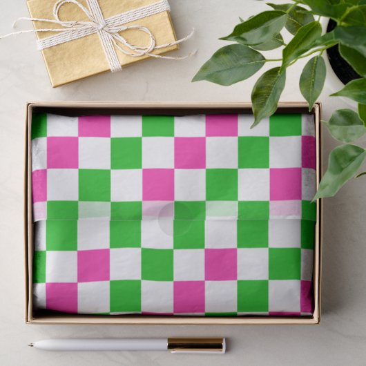 Rosa Weiß Grün Kariertes Design Seidenpapier (Geschenk)