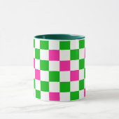 Rosa Weiß Grün Kariertes Design  Tasse (Zentrum)