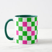 Rosa Weiß Grün Kariertes Design  Tasse (Links)