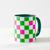 Rosa Weiß Grün Kariertes Design  Tasse (VorderseiteRechts)