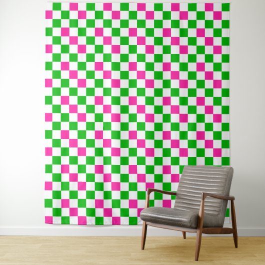 Rosa Weiß Grün Kariertes Design Wandteppich (Beispiel)