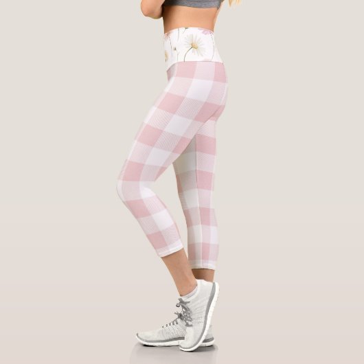 Rosa Weiß Kariert Capri Leggings (Links)