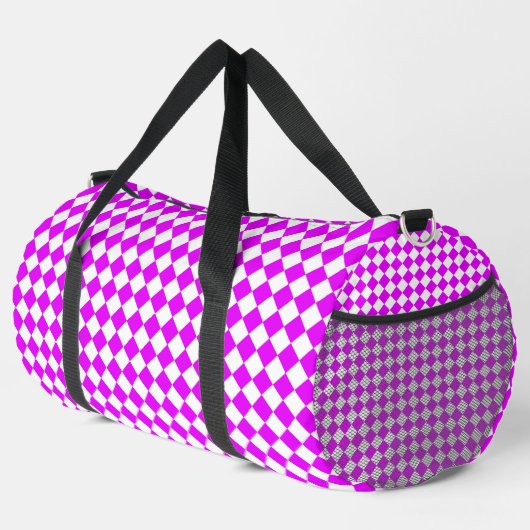 Rosa Weiß Karo Diamant Muster Groß Duffle Bag (Rechte Ecke)