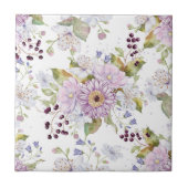Rosa Weiß Lila Aquarell Wildblume Fliese (Vorderseite)