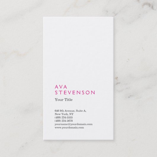 Rosa Weiß Minimalistisch Schlicht Moderne Beruflic Visitenkarte (Vorderseite)