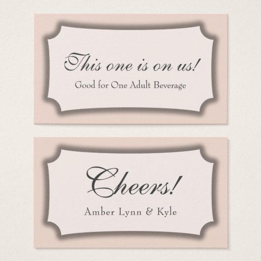 Rosa & Weiß mit elegantem Script Drink Tickets (Vorne & Hinten)