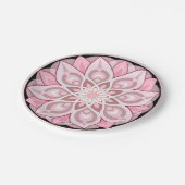 Rosa, weiß mit schwarzem Randmuster Pappteller (Schrägansicht)