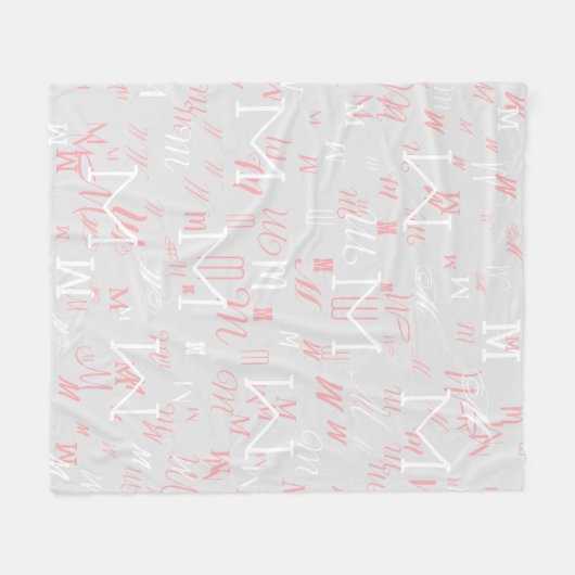 Rosa/weiß, modern mit Monogramm grau Fleecedecke (Vorderseite (Horizontal))