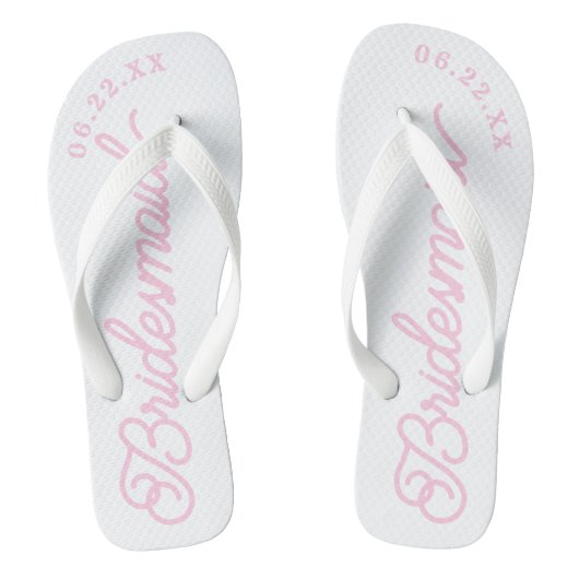 Rosa Weiß Modernes Brautparty Flip Flops Badesandalen (Fußbett)
