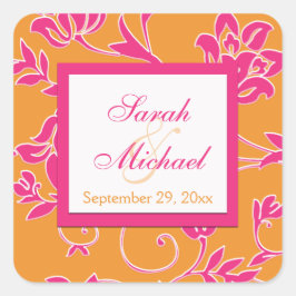 Rosa, weiß, orange 1,5" Quadrataufkleber Quadratischer Aufkleber