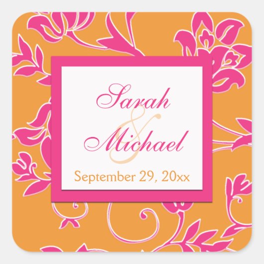 Rosa, weiß, orange 1,5" Quadrataufkleber Quadratischer Aufkleber (Vorderseite)