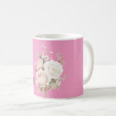 Rosa Weiß Rosa Rosen Floral Kaffeetasse (VorderseiteRechts)